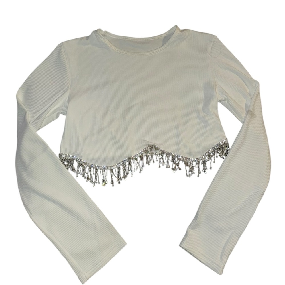 NIP Ribbed Cropped Rhinestone Long Sleeve Top - Picture 10 of 13